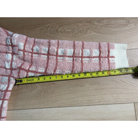 LC Lauren Conrad Women's XL Pink White Fuzzy Knit Button Cardigan Sweater Cozy - Picture 6 of 10